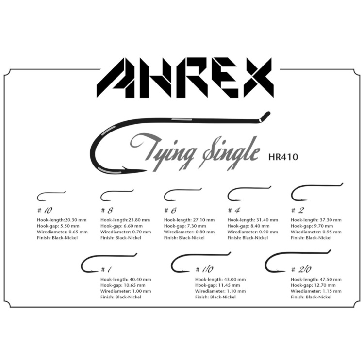 Ahrex Hr410 Single #1/0 Fly Tying Hooks Classic Up Eye Black Hook